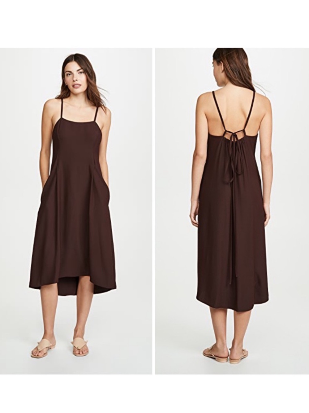 VINCE Strappy Tank MIDI Crepe Dress In Black Walnut Brown size‎ medium
